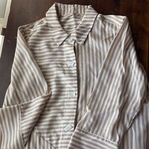 Soft Surroundings Tan and White Striped Blouse